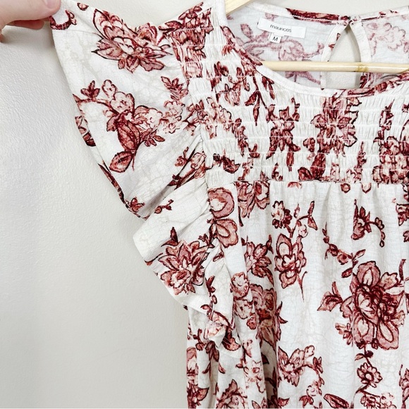 Maurices Soft White Floral Smocked Flutter Sleeve Blouse Womens Sz M - Picture 6 of 11